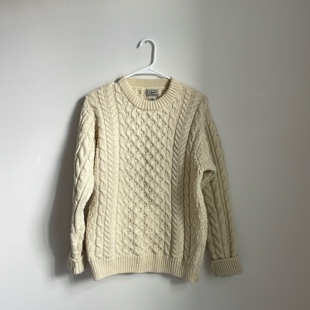 L.L. Bean chunky cable knit cream sweater / Irish sweater